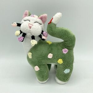 Whimsy Clay Plush Cat Amy Lacombe Stuffed Animal Green Rosette 8” WhimsiClay